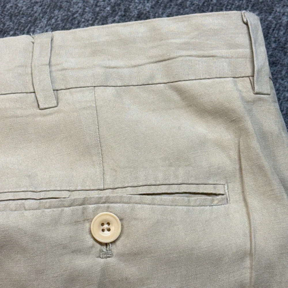 Polo Ralph Lauren Mens 36x27.5 Beige Linen Silk Blend Flat Front Trousers Pants
